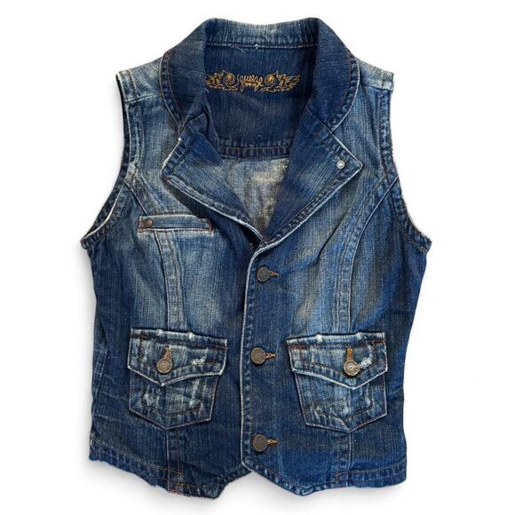 vintage 2000's Squeeze it Jeans Denim Cropped Vest size medium. - Picture 2 of 7